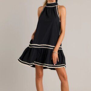 Women's Black & Cream Dress - Halter, Ric Rac Trim Top, Drop Waist - Size L -NWT
